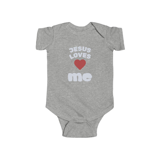 Jesus Loves Me Infant Bodysuit - Christian Baby Onesie with Heart Design
