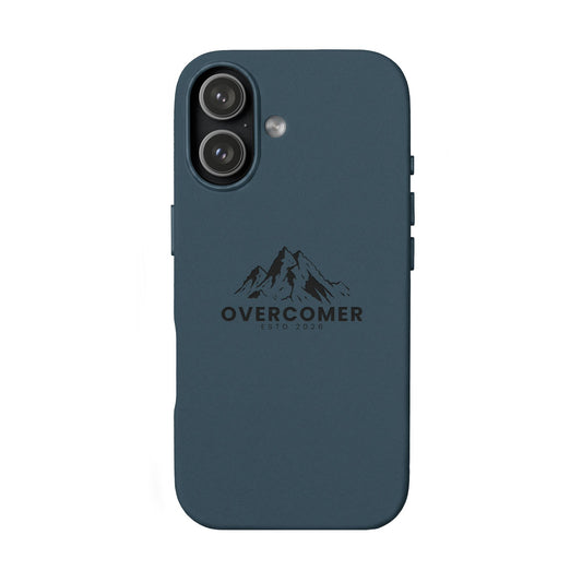 Engraved PU Leather Phone Case — "Overcomer" Mountain Design