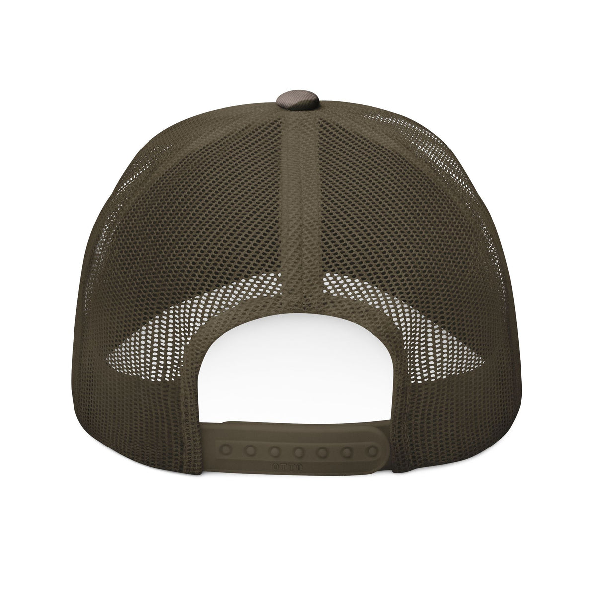 Overcomer Camo Trucker Hat — Embroidered Mesh Cap