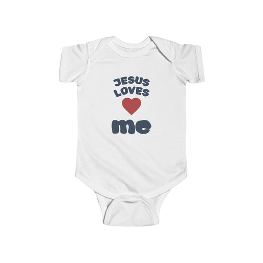 Jesus Loves Me Infant Bodysuit - Christian Baby Onesie with Heart Design