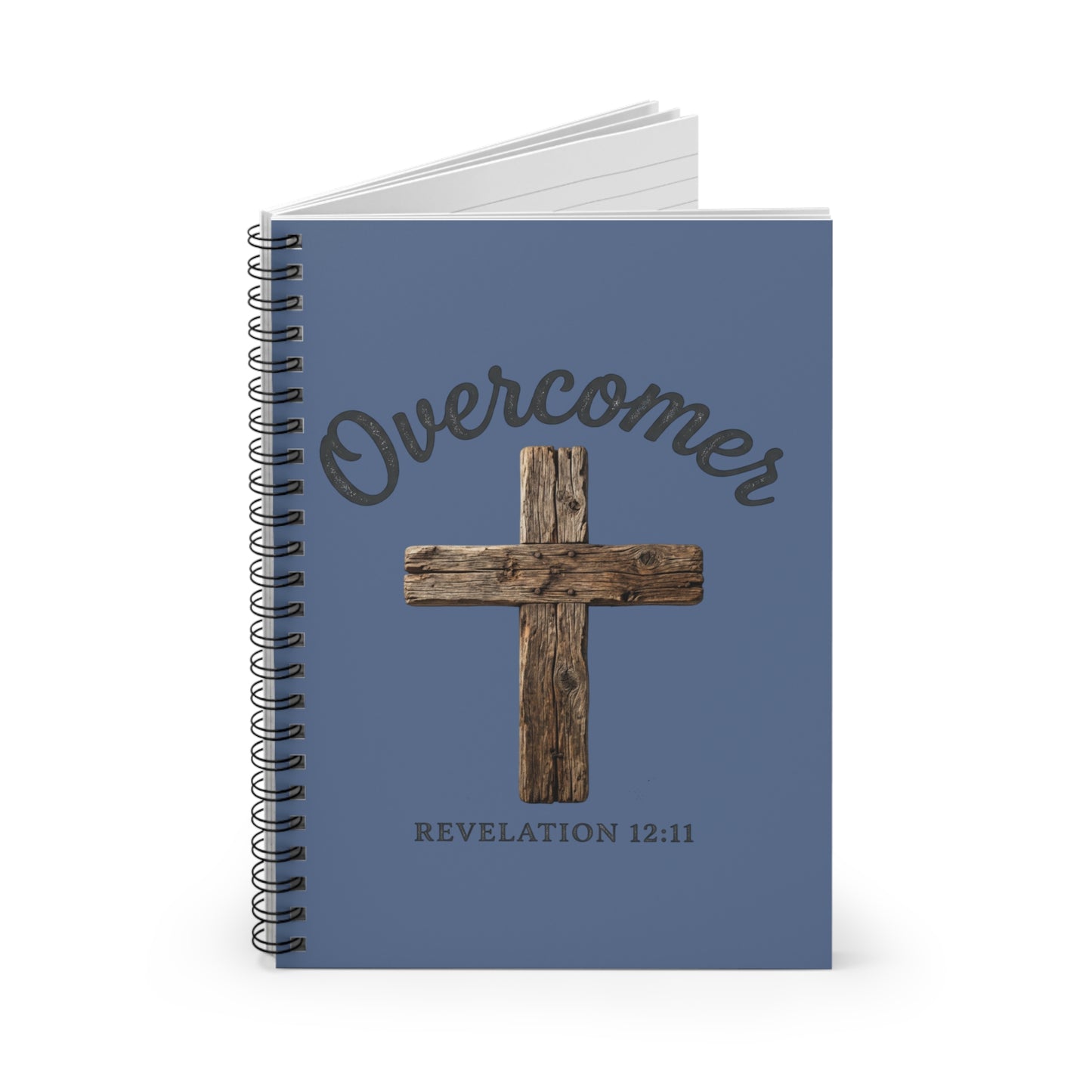 Overcomer Spiral Notebook — Christian Journal with Cross & Revelation 12:11