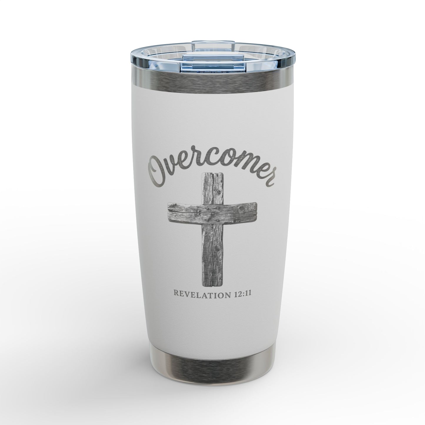 Overcomer Cross Engraved Tumbler – 20oz Inspirational Travel Mug (Revelation 12:11)
