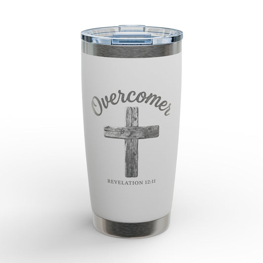 Overcomer Cross Engraved Tumbler – 20oz Inspirational Travel Mug (Revelation 12:11)