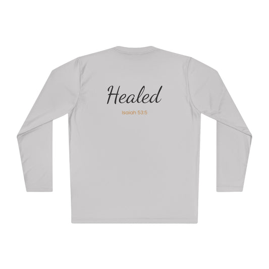 Healed Long Sleeve Tee — "Healed" Isaiah 53:5 Inspirational Christian Shirt