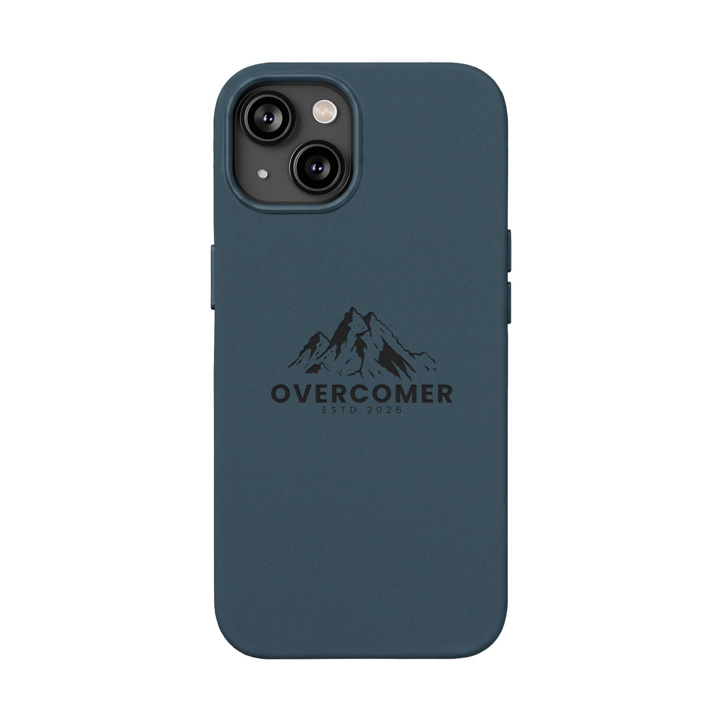 Engraved PU Leather Phone Case — "Overcomer" Mountain Design