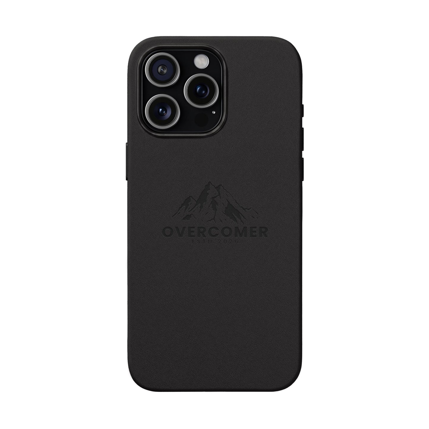 Engraved PU Leather Phone Case — "Overcomer" Mountain Design