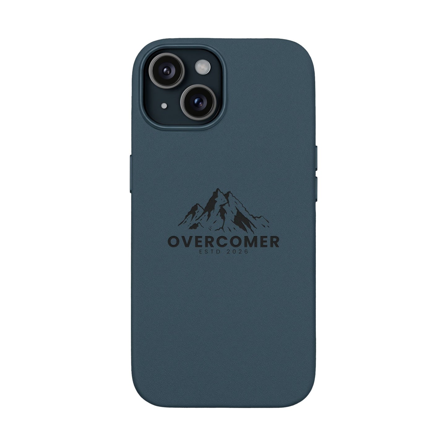 Engraved PU Leather Phone Case — "Overcomer" Mountain Design