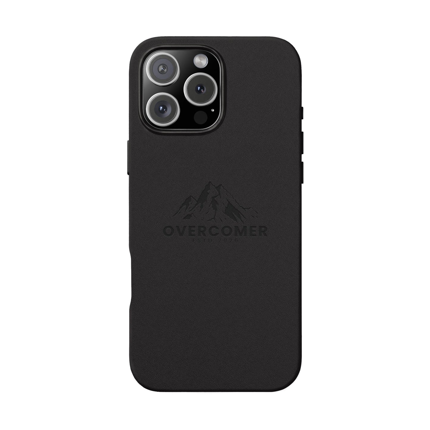 Engraved PU Leather Phone Case — "Overcomer" Mountain Design