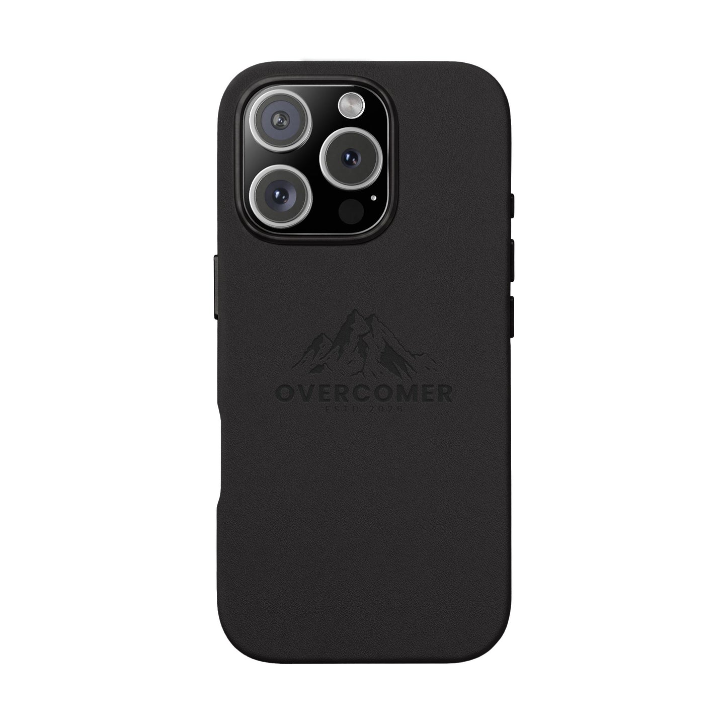 Engraved PU Leather Phone Case — "Overcomer" Mountain Design