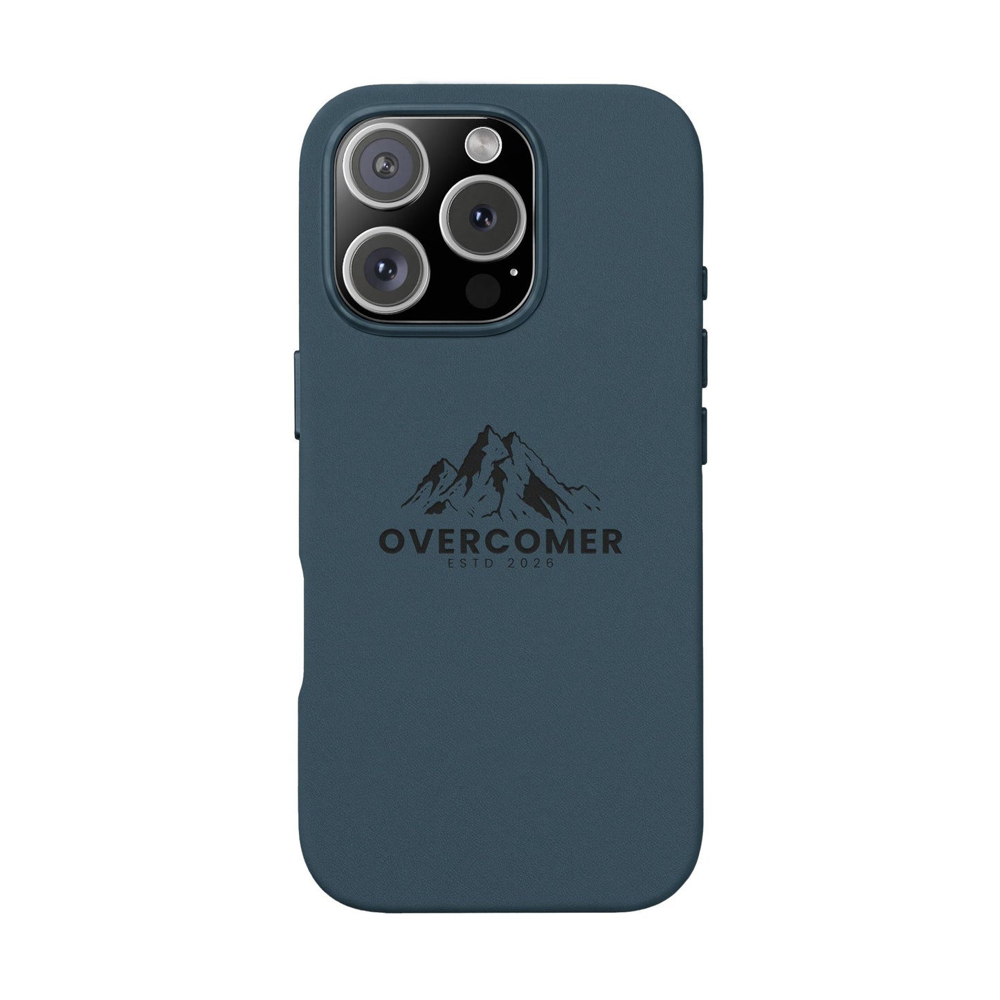 Engraved PU Leather Phone Case — "Overcomer" Mountain Design