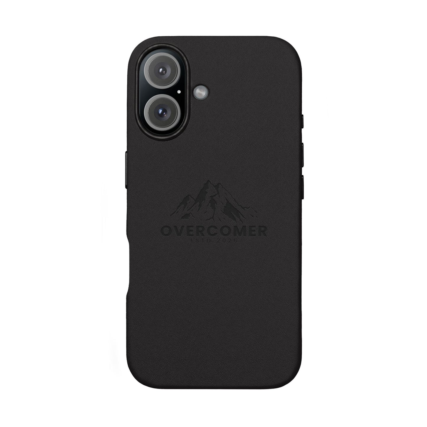 Engraved PU Leather Phone Case — "Overcomer" Mountain Design