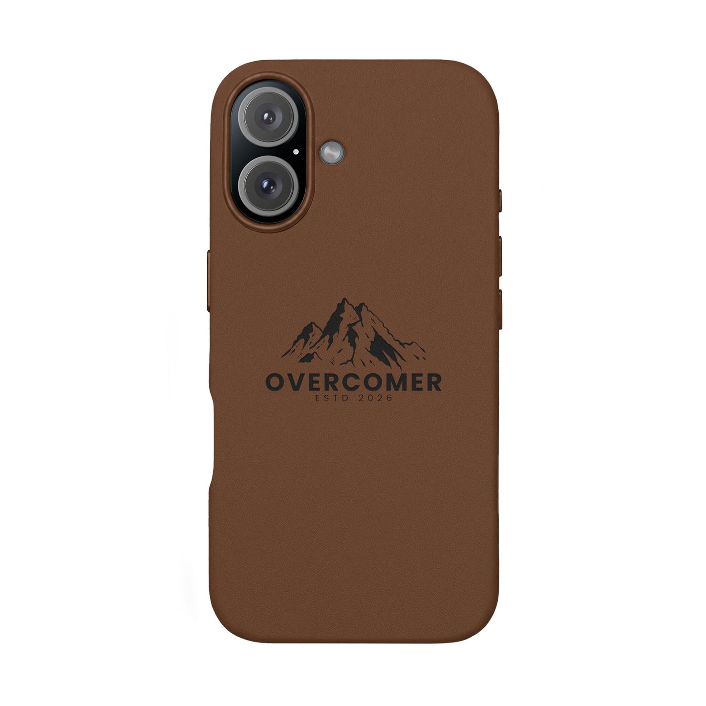 Engraved PU Leather Phone Case — "Overcomer" Mountain Design