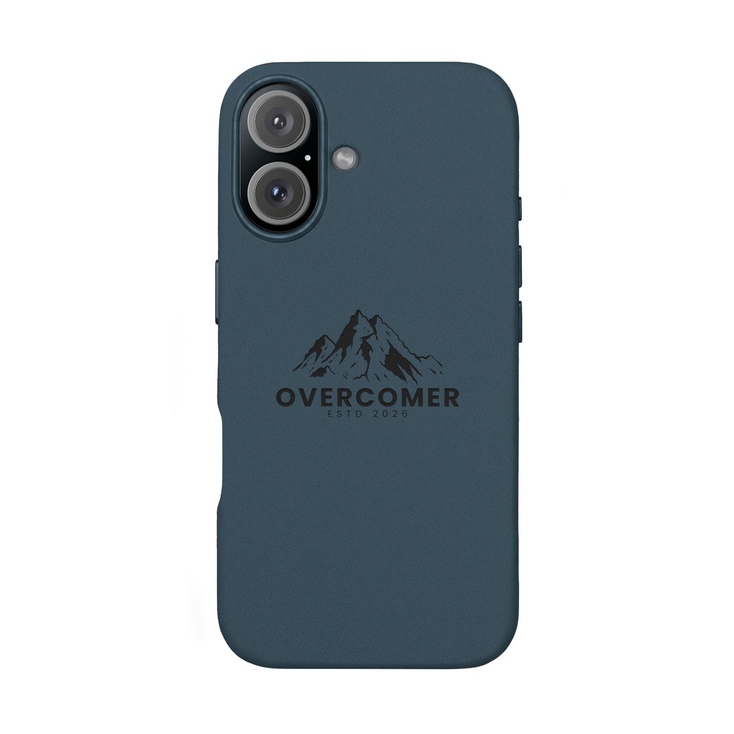 Engraved PU Leather Phone Case — "Overcomer" Mountain Design