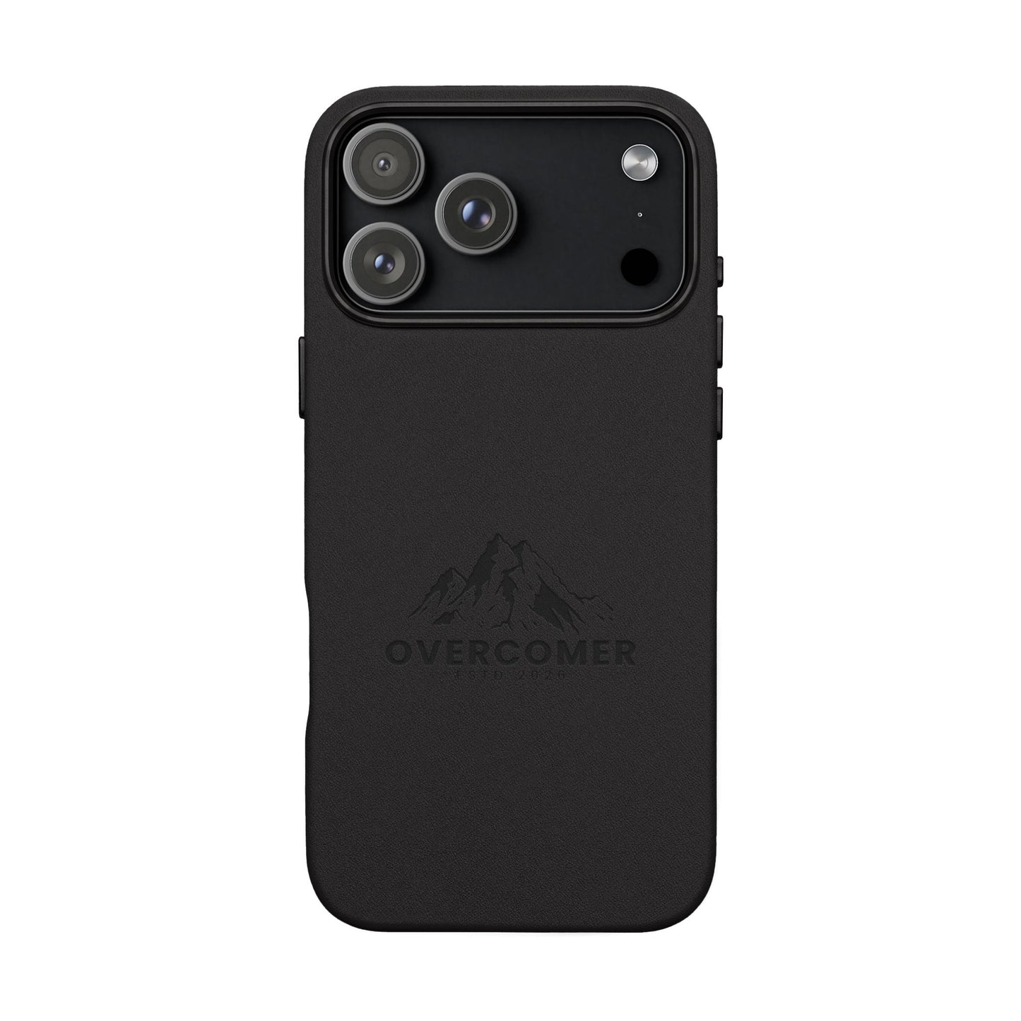 Engraved PU Leather Phone Case — "Overcomer" Mountain Design