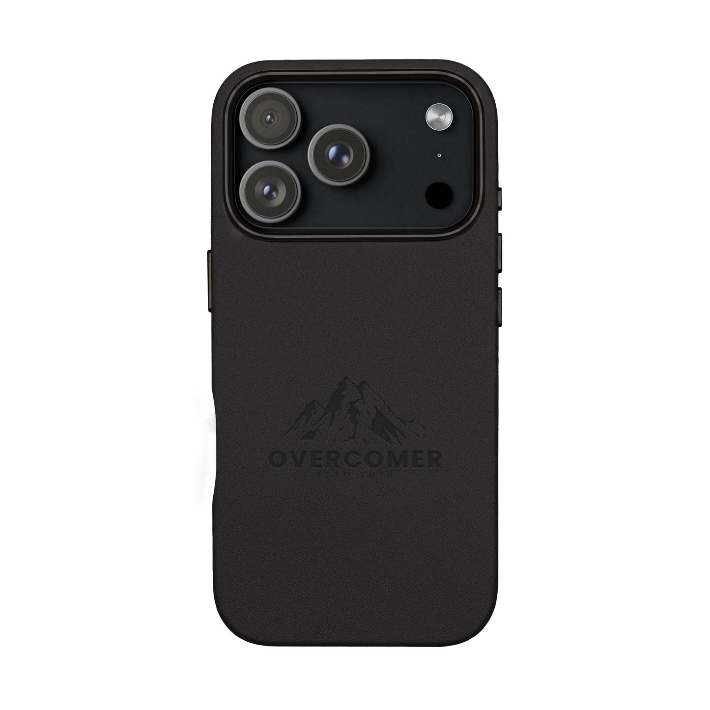 Engraved PU Leather Phone Case — "Overcomer" Mountain Design