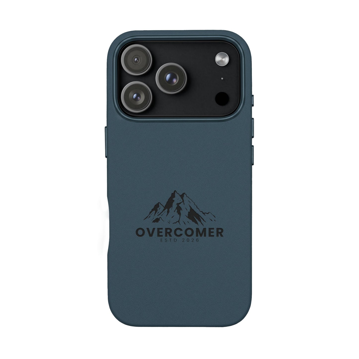 Engraved PU Leather Phone Case — "Overcomer" Mountain Design