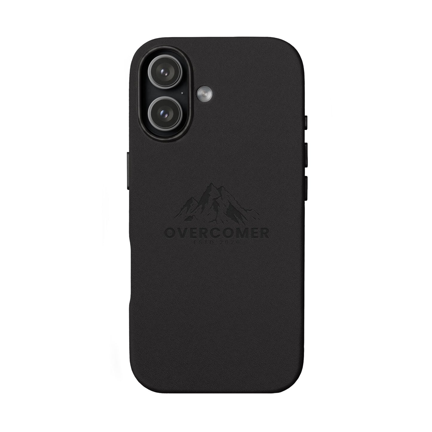 Engraved PU Leather Phone Case — "Overcomer" Mountain Design