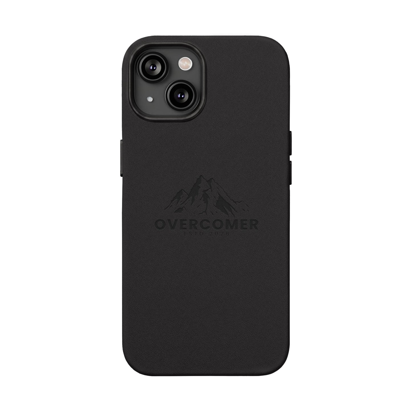 Engraved PU Leather Phone Case — "Overcomer" Mountain Design