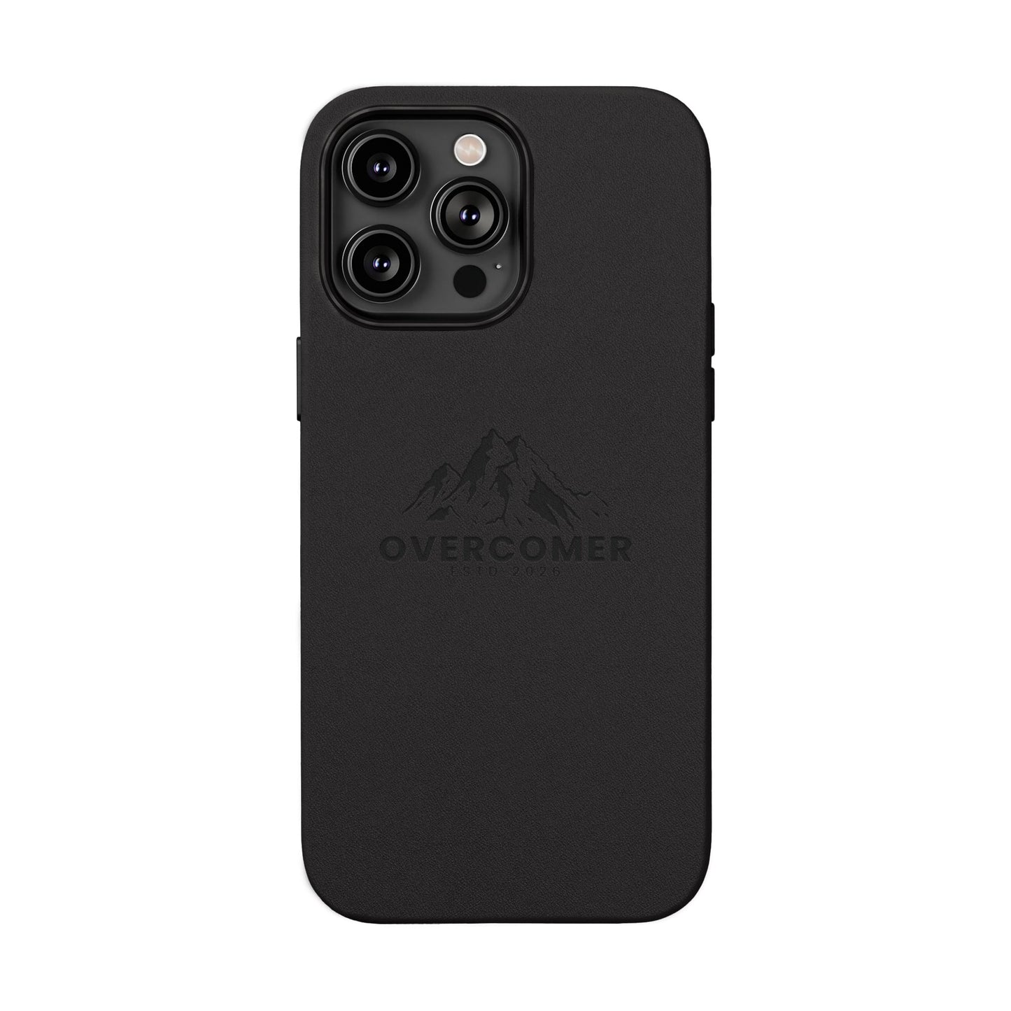 Engraved PU Leather Phone Case — "Overcomer" Mountain Design