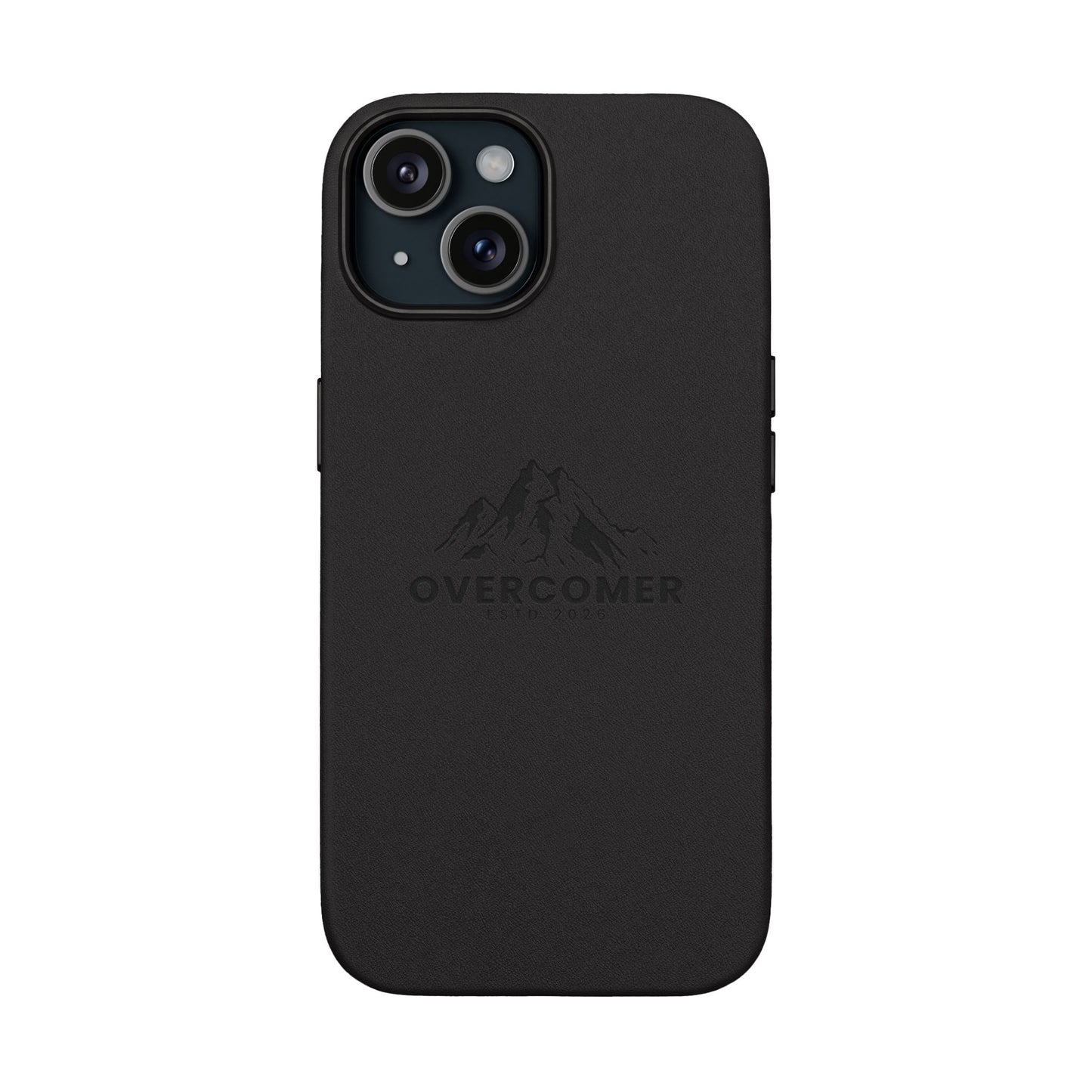 Engraved PU Leather Phone Case — "Overcomer" Mountain Design