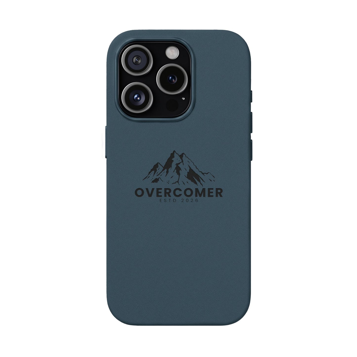Engraved PU Leather Phone Case — "Overcomer" Mountain Design