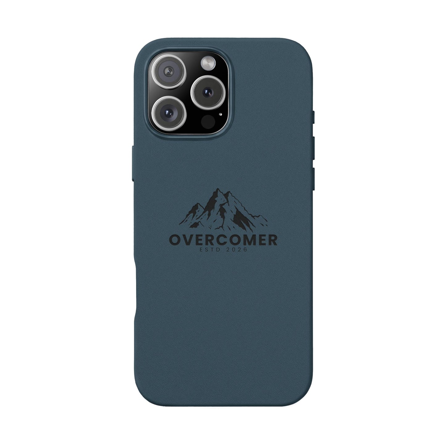 Engraved PU Leather Phone Case — "Overcomer" Mountain Design