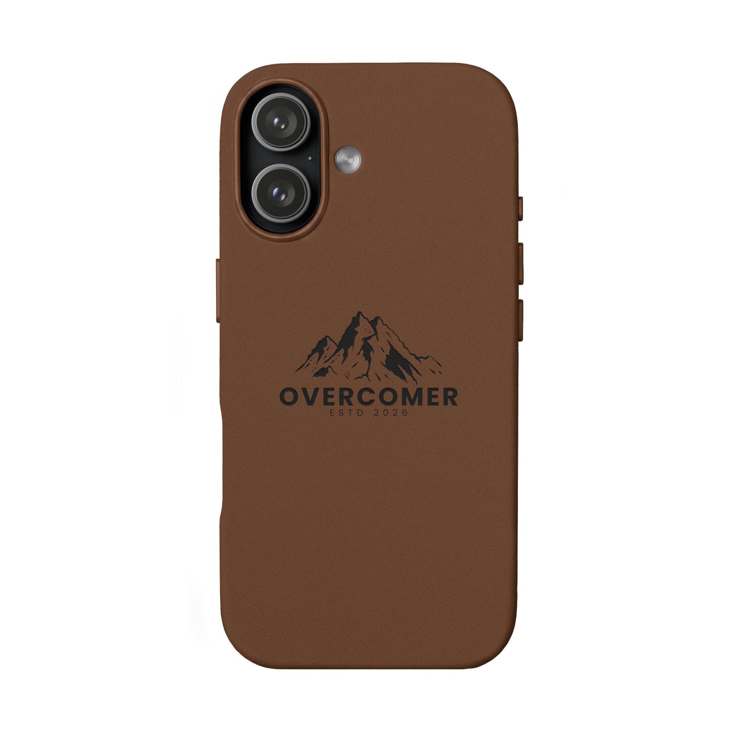 Engraved PU Leather Phone Case — "Overcomer" Mountain Design