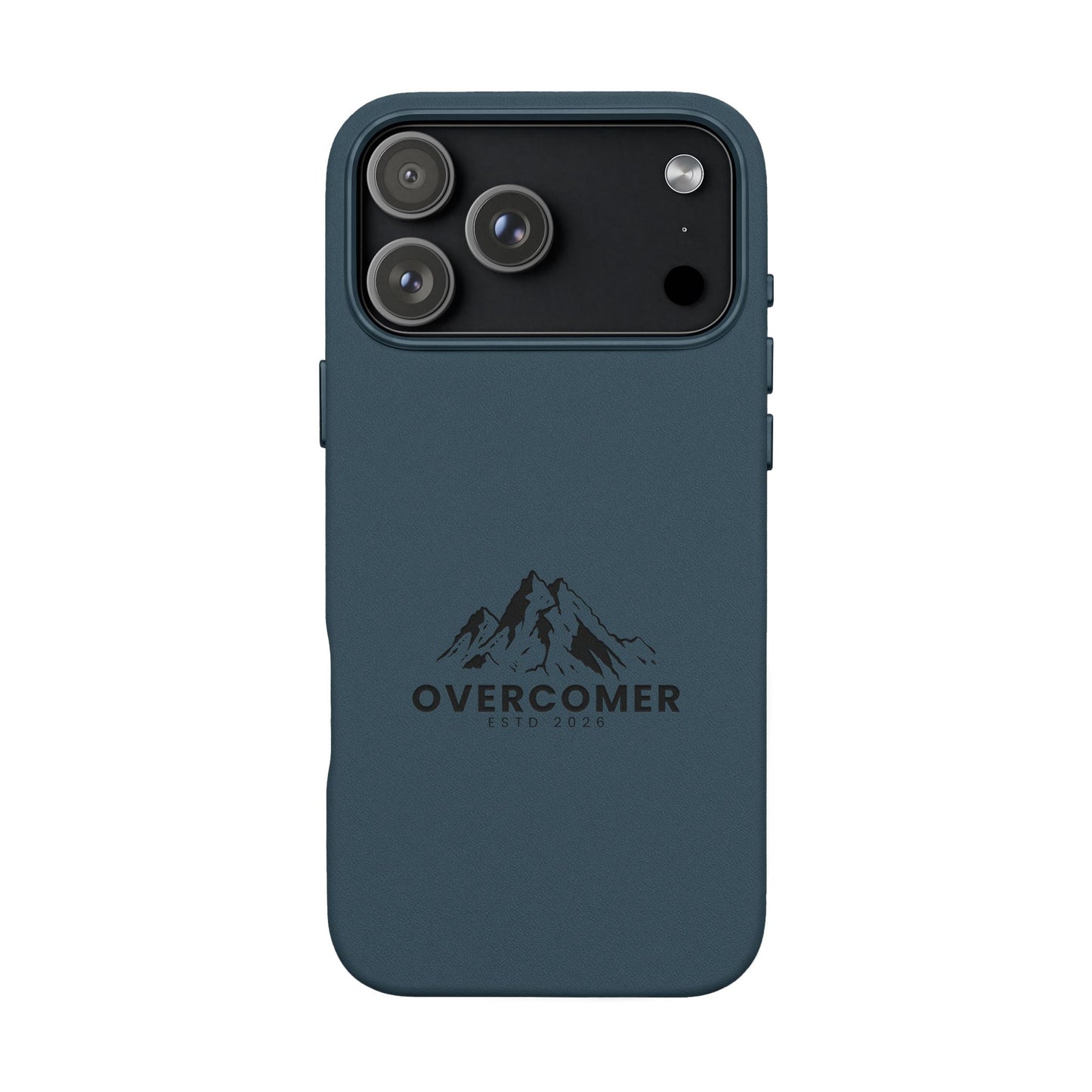 Engraved PU Leather Phone Case — "Overcomer" Mountain Design